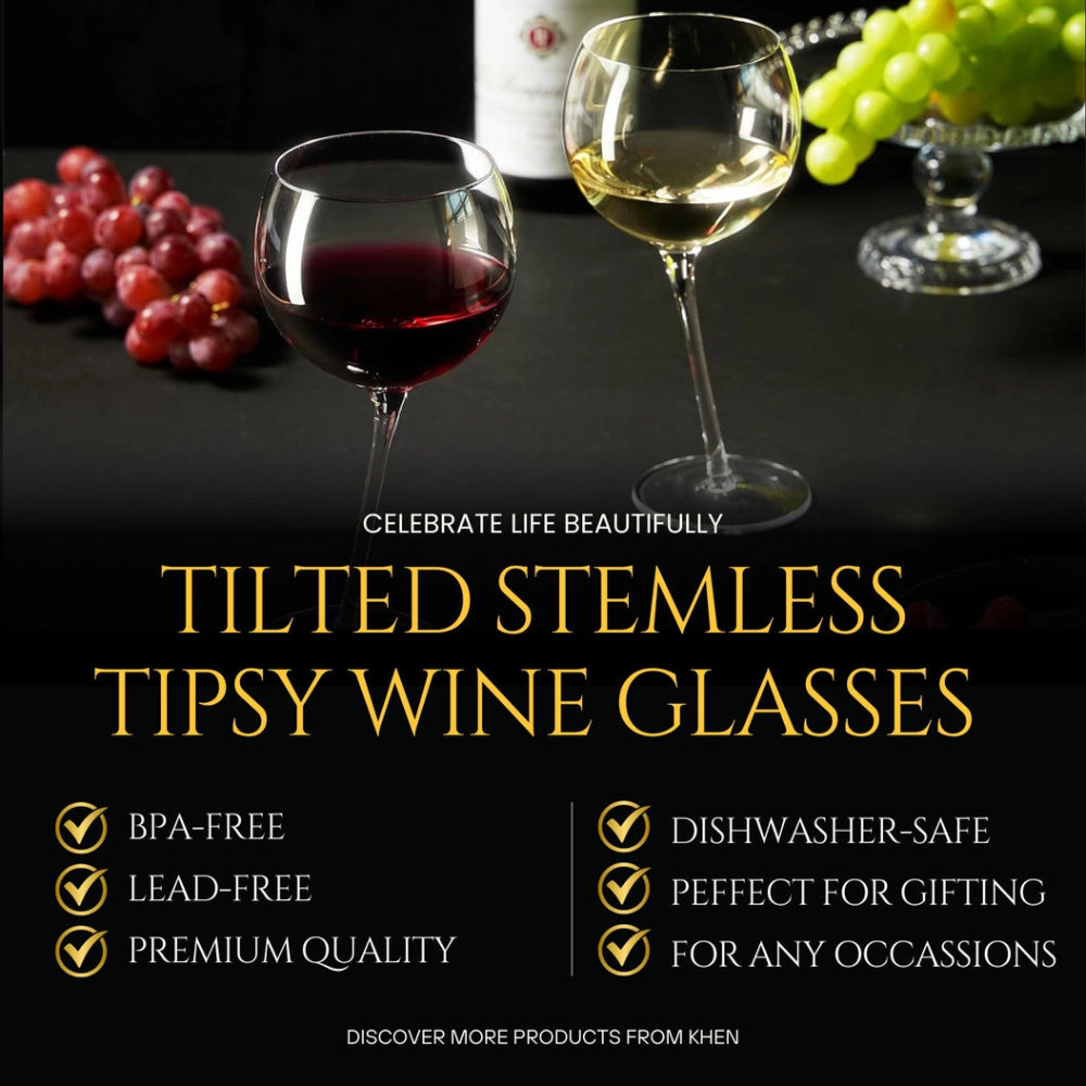 Two wine glasses with red and white wine, grapes, and a bottle on a dark background with promotional text.