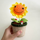 Handmade crochet sunflower with smiley face