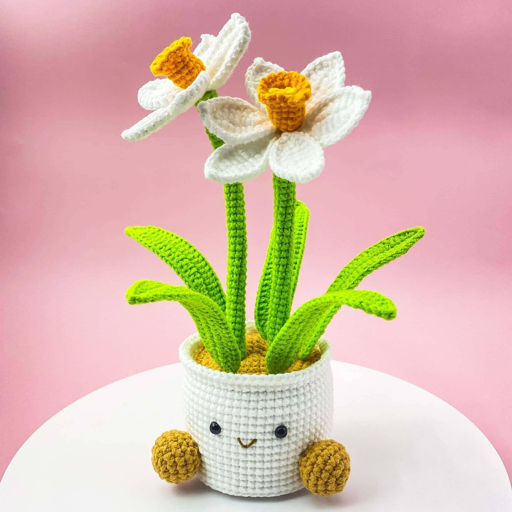 Handmade crochet daffodils