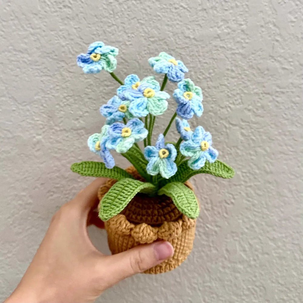 Handmade Crochet Blue Forget Me Not Flower Pot