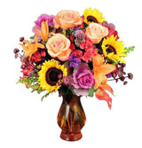 Bright Fall Flowers in Vase Large