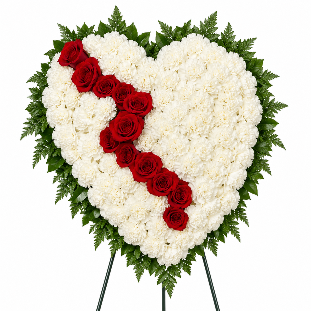 Broken-Heart-Funeral-Flowers-On-Easel