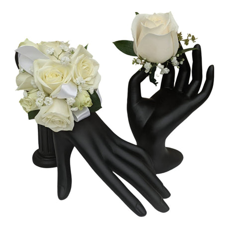 Boutonniere and corsage combo package - White