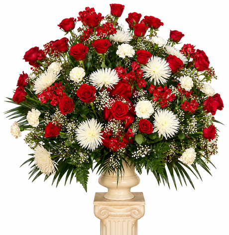 Extra large red and white funeral flower urn