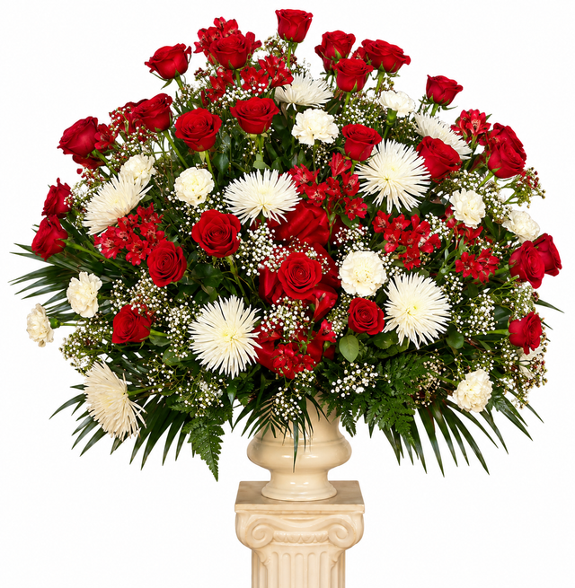 Extra large red and white funeral flower urn
