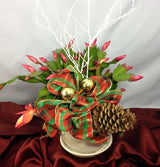Christmas cactus in ceramic pot with bow