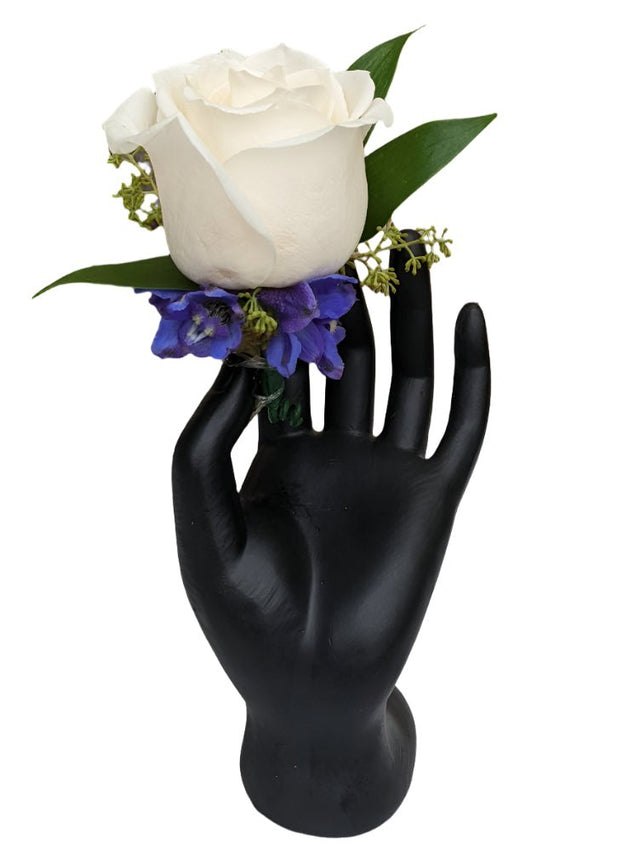 Delphinium and Rose Boutonniere