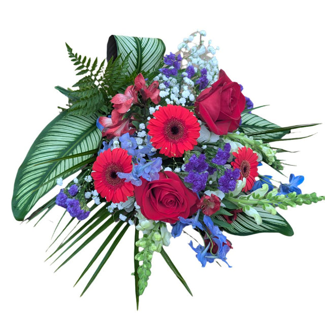 Red, white and blue flower bouquet