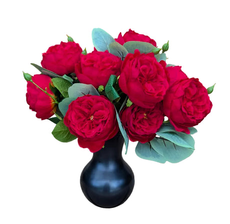 Red Silk Garden Roses in vase