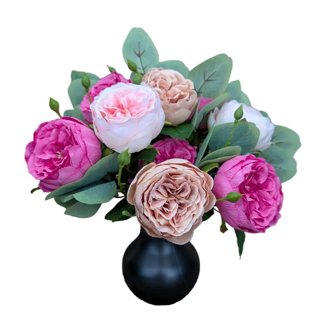 Pink and Coffee Silk Garden Roses in vase