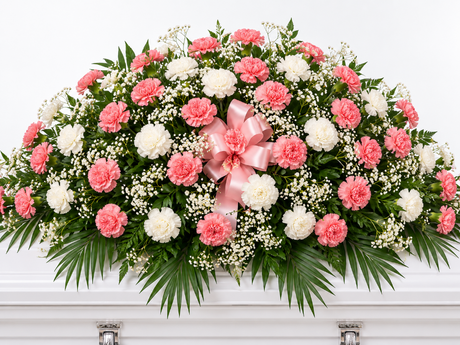 Pink and white carnation casket spray