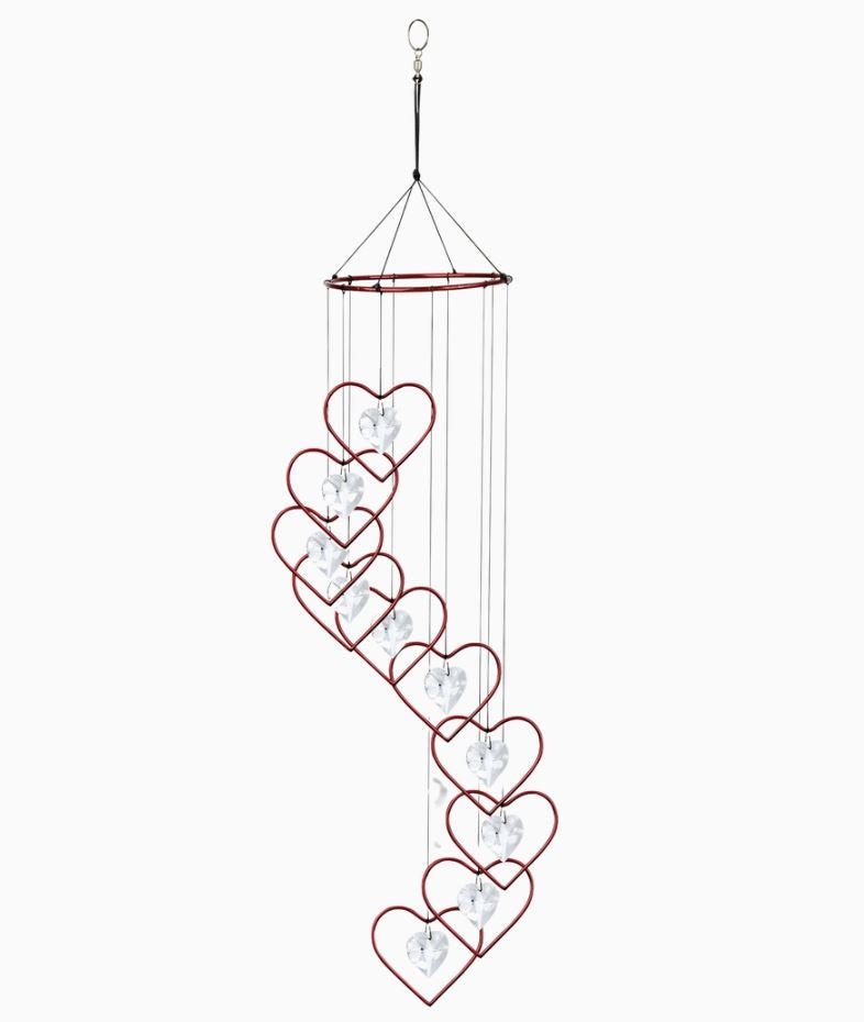 36" Red Crystal Heart Spiral Suncatcher Wind Chime