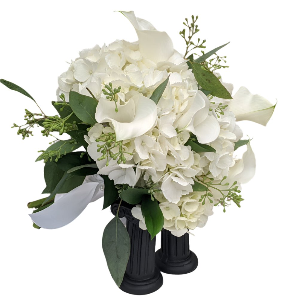 White hydrangea and calla lily clutch bouquet - White