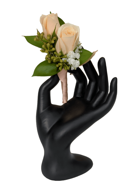 Double Rose Boutonniere - Peach