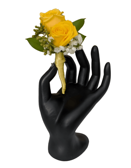 Double Rose Boutonniere - Yellow