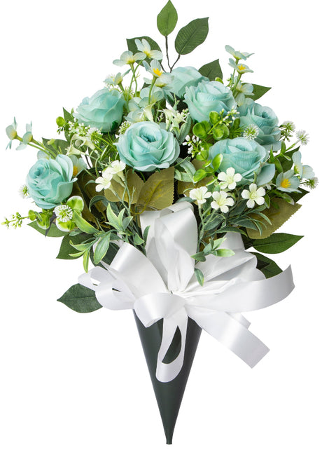 Artificial Daisy and Rose Cemetery Vase - Teal