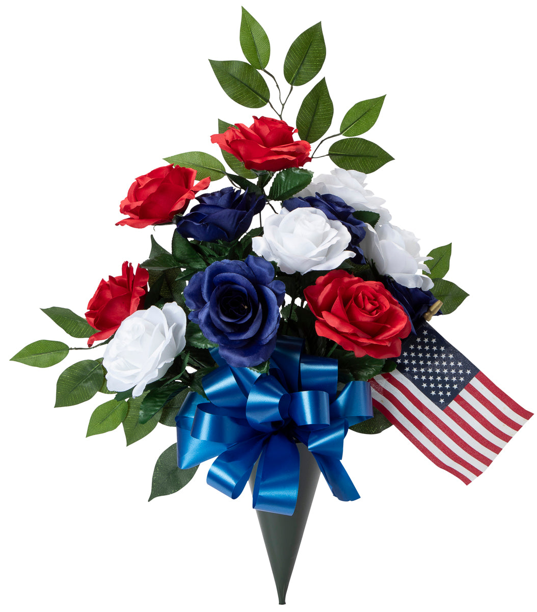 Artificial Patriotic Cemetery Vase